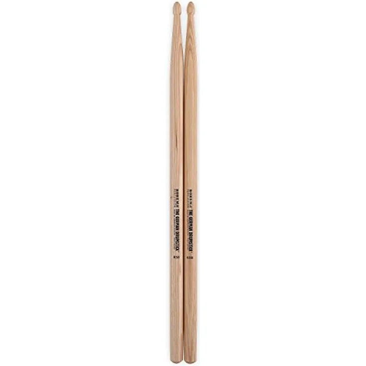 Rohema R5B Hickory Drumsticks, Rock-Serie aus lackiertem Hickory, 415 mm Länge, 16 mm Durchmesser, Made in Germany