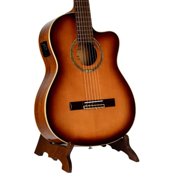 Ortega Guitars Wood Guitar Stand, Gitarrenständer aus Birke in Dunkelbraun für Akustik- und E-Gitarren, einfach aufzubauen mit Anti-Rutsch Polsterung – Bild 2