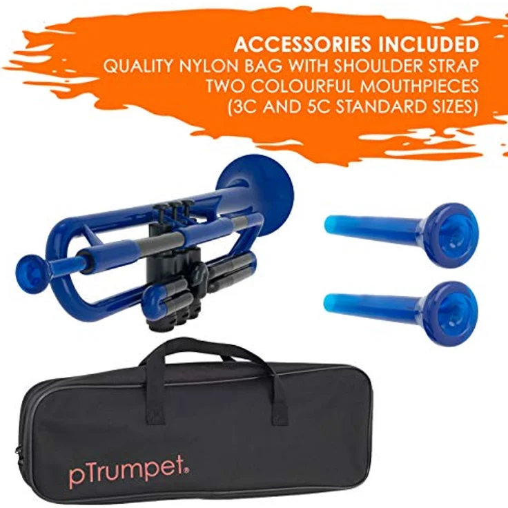 PINSTRUMENTS pTrumpet B Trompete aus 100 % Kunststoff, blau, inklusive Tragetasche und 2 Mundstücke – Bild 5