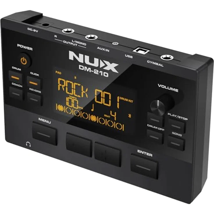 NUX DM-210 Digitales Drumkit, E-Drumset mit Mesh Heads, Dual-Triggering-Technologie, Bluetooth, Aux-In, Coach-Funktion, USB-Anschluss, Kopfhörerausgang, Schwarz – Bild 3