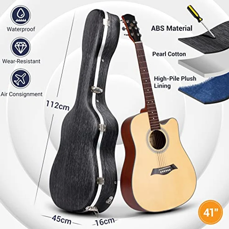 CAHAYA Gitarrenkoffer CY0246, ABS Hartschale mit 1,5 cm Polsterung, wasserdicht, geeignet für 41 Zoll Akustikgitarren, Line Streifenmuster – Bild 3