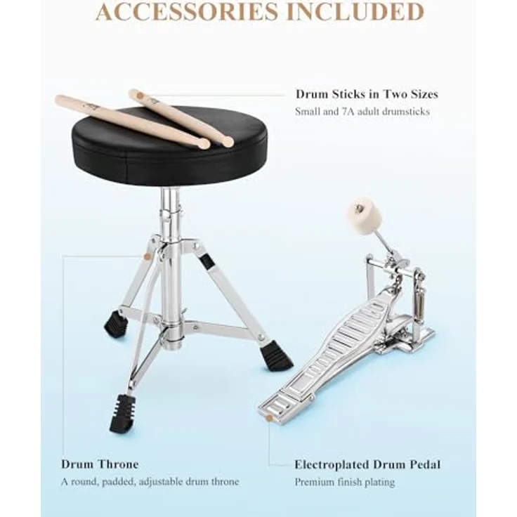 Eastar 14" 3 PC Schlagzeug Set, Kinder Schlagzeug für 3-10 Jahre, Himmelblau mit Snare, Tom, Bass Drum, Pedal, Thron, Becken und Drumsticks – Bild 5
