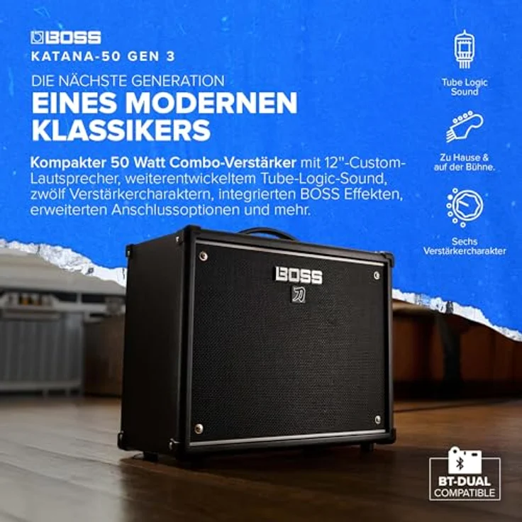 BOSS Katana-50 Gen 3, 50 Watt Combo-Gitarrenverstärker mit 12'' Custom-Lautsprecher, 12 Verstärkercharakteren und integrierten Effekten – Bild 2