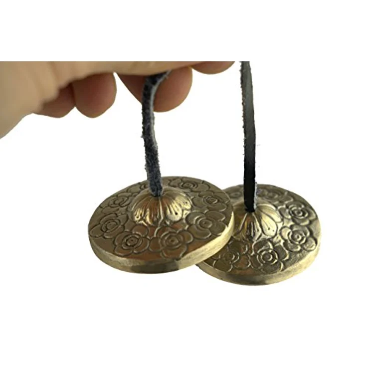 Klangschalen-Center Zimbel/Tingsha mit Blumenornament, handgeschmiedet, Ø 4,5 cm, inklusive grüner Aufbewahrungsbox – Bild 4