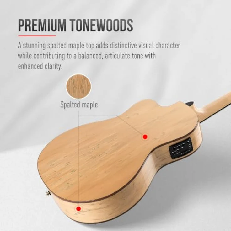 SONICAKE 39" Crossover Elektrische Akustikgitarre mit massiver Fichtendecke, Spalted Maple Korpus und aktiver Elektronik – Bild 4