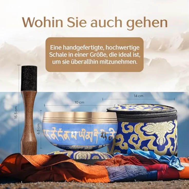 Silent Mind Klangschale Ø10 cm Bronze, handgefertigtes Komplett-Set mit Kissen und Klöppel, klarer stabiler Klang für Meditation und Achtsamkeit – Bild 2