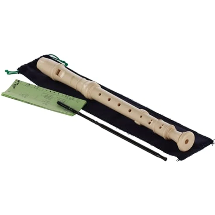 Aulos 302B Elite Soprano Recorder, Blockflöte mit deutscher Griffweise, Doppelloch, gebogenem Windkanal, aus synthetischem Kunstharz, farbe: Elfenbein, inkl. Tasche und Wischerstab – Bild 1