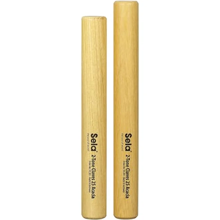 Sela 2-tone Claves 25 Acacia, Perkussionsinstrument aus matt lackiertem Akazienholz, Länge 215 mm und 200 mm, unterschiedliche Klangfarben – Bild 1