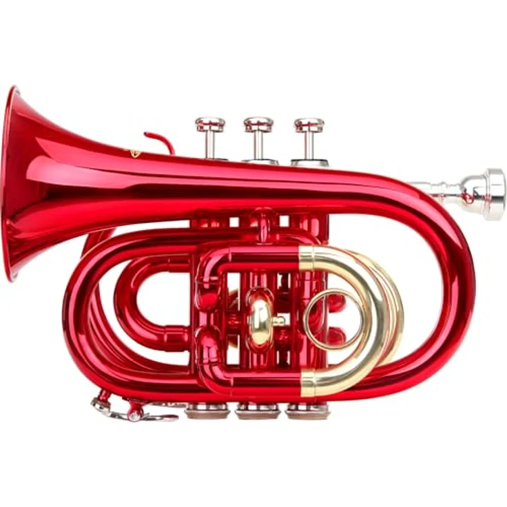 Classic Cantabile Brass TT-400 Bb-Taschentrompete, Messing mit 93 mm Schallbecher, 11,8 mm Bohrung, inkl. Leichtkoffer, Mundstück, Putztuch, Handschuhe, rot – Bild 2