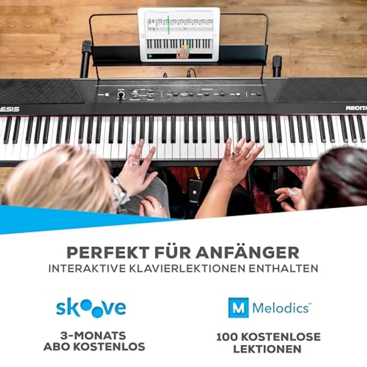 Alesis Recital, E-Piano 88 Tasten mit Halbgewichteten Tasten, 5 Premium-Stimmen, Kopfhörerausgang, Klavierlektionen-Abo – Bild 2
