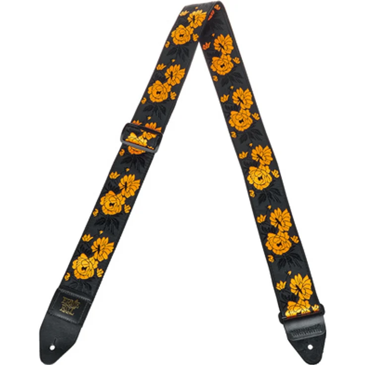 Ernie Ball Tangerine Rose Jacquard Gitarrengurt, Länge 104-182 cm, Polypropylen mit schwarzen Lederenden – Bild 1