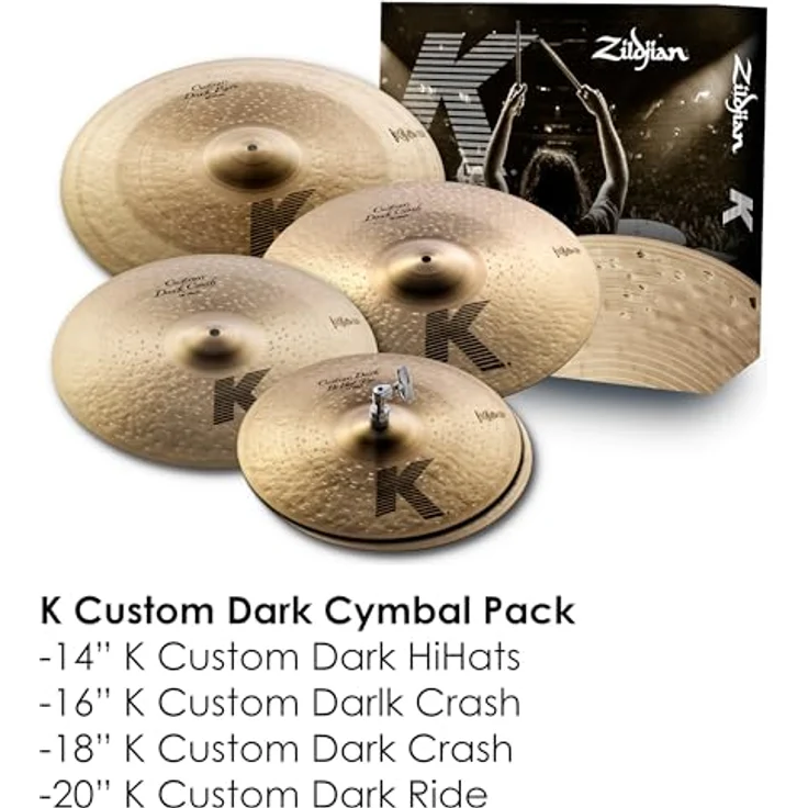 Zildjian K Custom Series Dark Cymbal Box Set, 14 Zoll Hi-Hats, 16 Zoll/18 Zoll Crash, 20 Zoll Ride mit warmem, satten Sound – Bild 2