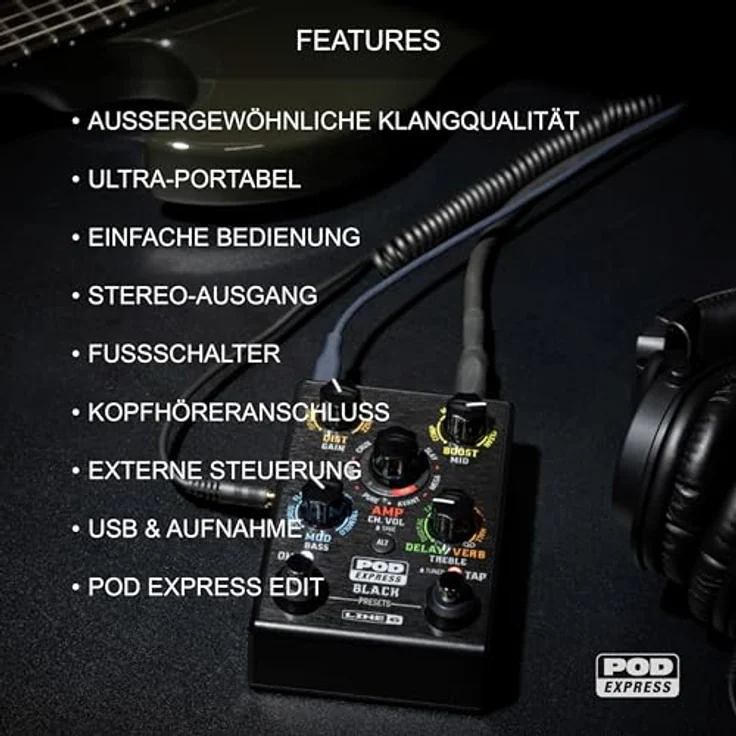 Line6 Pod Express, Gitarren-Multieffektpedal mit 7 Verstärkermodellen, 17 Effekten, USB-C Audiointerface, schwarz – Bild 6