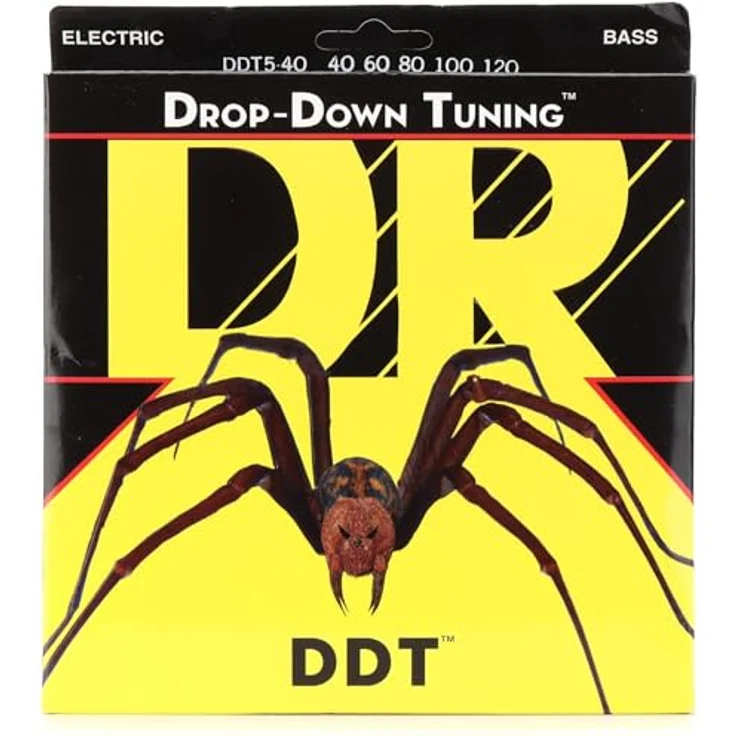 DR Strings DDT5-40 Drop-Down Tuning Saite, 5-Saiter Light 40–120 mit Edelstahl-Umwicklung und hoher Stimmstabilität