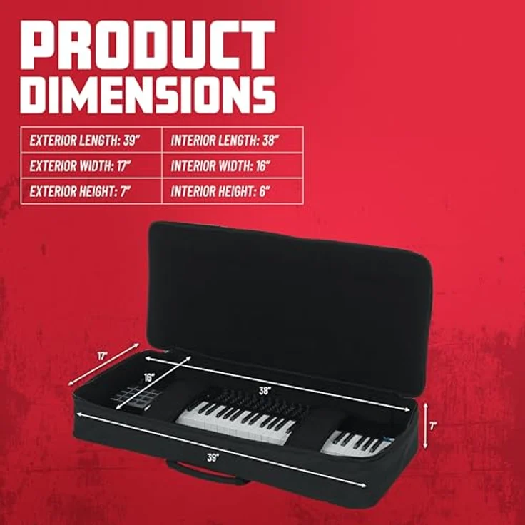 Gator GKB-61, robuste Keyboardtasche aus Nylon mit verstellbaren Gurten, schwarz, passend für Yamaha EZ-220/Korg PA 4X-61/Ketron Audya 5 – Bild 6