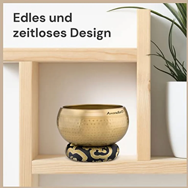 Avanda Tibetisches Klangschale-Set, gehämmerte Klangschale Ø 10 cm, inkl. Doppel-Schlägel aus Filz und Leder, Ring-Kissen, Beutel und Anleitung für Yoga und Meditation – Bild 4