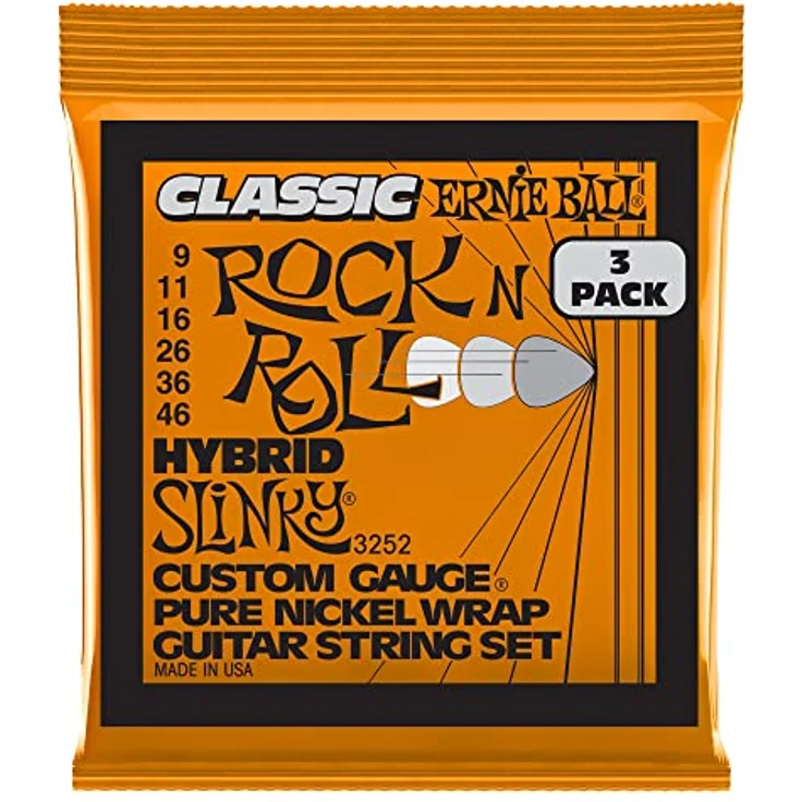 Ernie Ball Hybrid Slinky Classic Rock n Roll E-Gitarrensaiten, 3er-Pack, Pure Nickel Wrap, Stärke 9-46, warmer Vintage-Klang – Bild 1