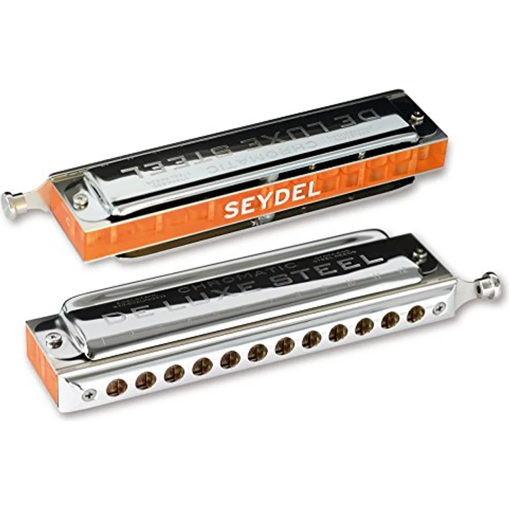 C.A. Seydel Söhne Chromatic de Luxe Steel C, Chromatische Mundharmonika mit 12 Kanälen, 48 Edelstahl-Stimmzungen, orangefarbenem Acryl-Kanzellenkörper und halbmondförmigem Mundstück, inkl. Mikrofaser-Reinigungstuch – Bild 2