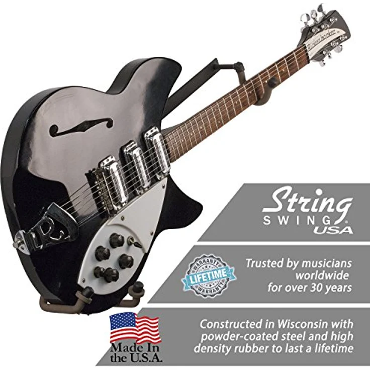 String Swing Horizontal Guitar Wall Mount L, Wandhalterung für E-Gitarren mit niedrigem Profil, vollständig einstellbar für Rechts- und Linkshänder, hergestellt in den USA – Bild 2