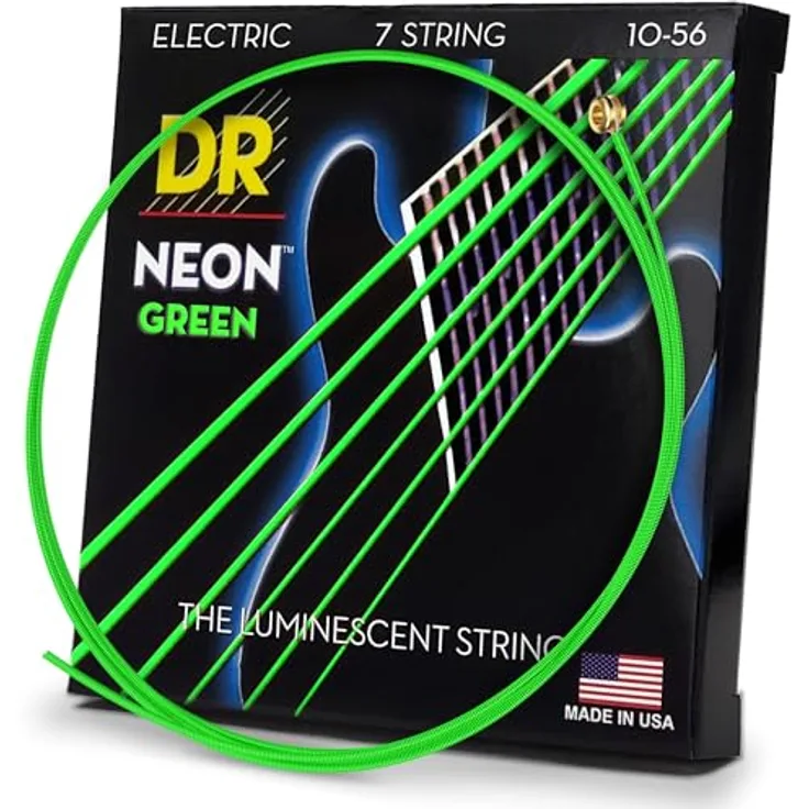 DR Strings Noe710 10–56 MEDIUM Set, Handmade Neon High Definition E-Saiten, orange, COATED, 7-saitig, schwarzlichtaktiv