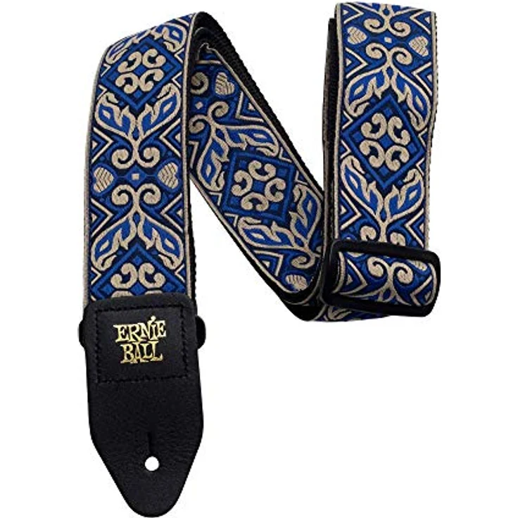 Ernie Ball E-Guitar Strap Tribal Blue, stabiler Gitarrengurt aus Polypropylen mit Leder-Enden, extra lange Ausführung 104-182 cm, Farbe Tribal Blue Jacquard, Made in USA – Bild 3