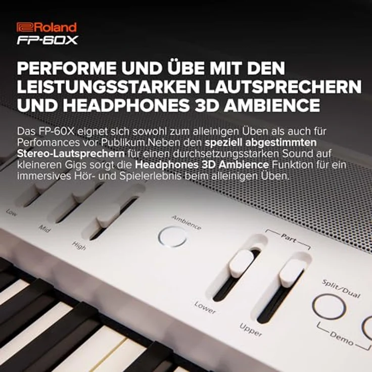 Roland FP-60X WH, Digitalpiano mit 88 Tasten PHA-4 Tastatur, 16 SuperNATURAL Klänge, Bluetooth Audio und MIDI, integriertes Lautsprechersystem, weiß – Bild 4
