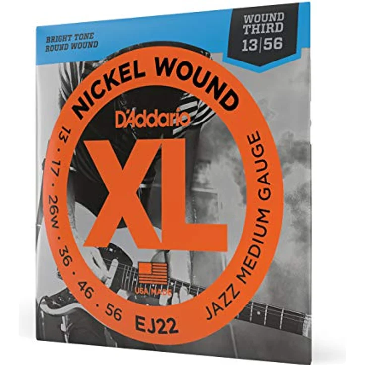 D'Addario XL Nickel EJ22 E-Gitarrensaiten Jazz Medium 13-56, vielseitiger, heller Ton mit patentiertem Hex-Core, hergestellt in den USA – Bild 1