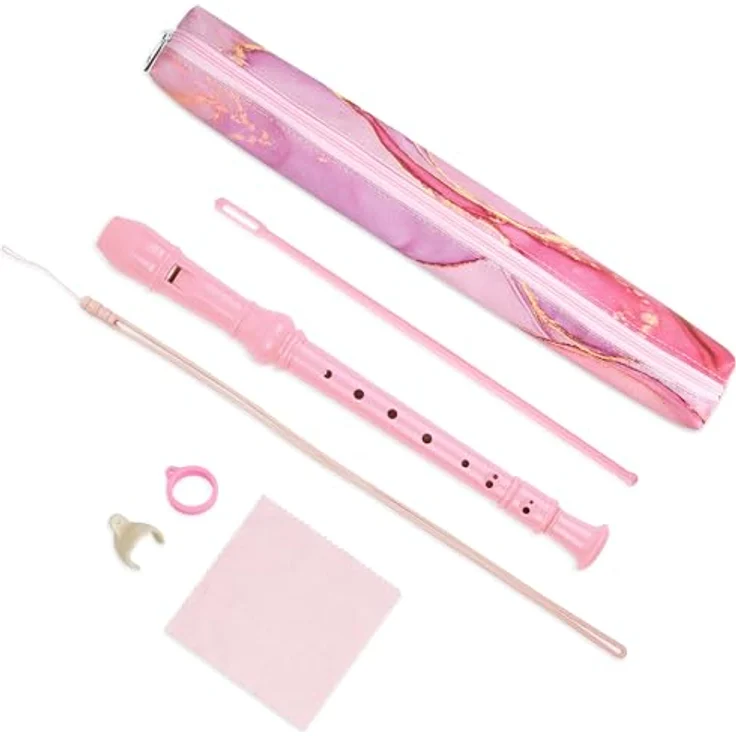 Czzmy Sopranblockflöte für Anfänger, 8-Loch Flöte Deutsche Griffweise in Pink Splash, inkl. Etui und Wischerstab – Bild 1