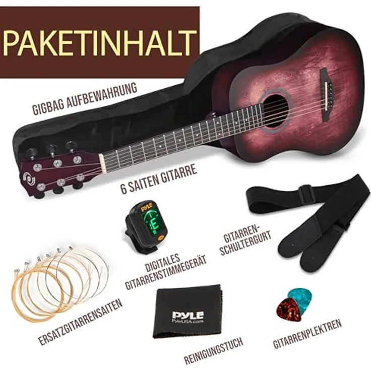 Pyle 1/2 Akustik Gitarre mit Tonabnehmer, robustes Lindenholz, Red-Burst-Finish, komplettes Gitarren-Set mit Tuner und Zubehör für Anfänger und Kinder – Bild 5