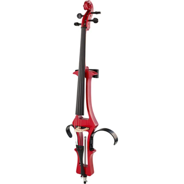 Harley Benton HBCE 990RD, Elektrisches Cello mit aktivem Shadow Tonabnehmersystem, Ahorn-Hals, rot, inkl. Tasche und Bogen