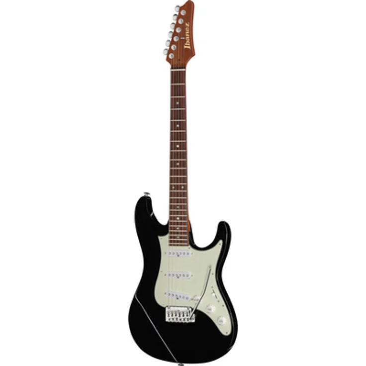 Ibanez AZ2203N-BK, ST-Style E-Gitarre mit Erlekorpus, geröstetem Ahornhals und Seymour Duncan Tonabnehmern, schwarz