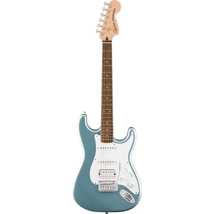 Fender Squier Affinity Strat HSS, E-Gitarre in Ice Blue Metallic mit hochwertigem HSS-Pickup-System
