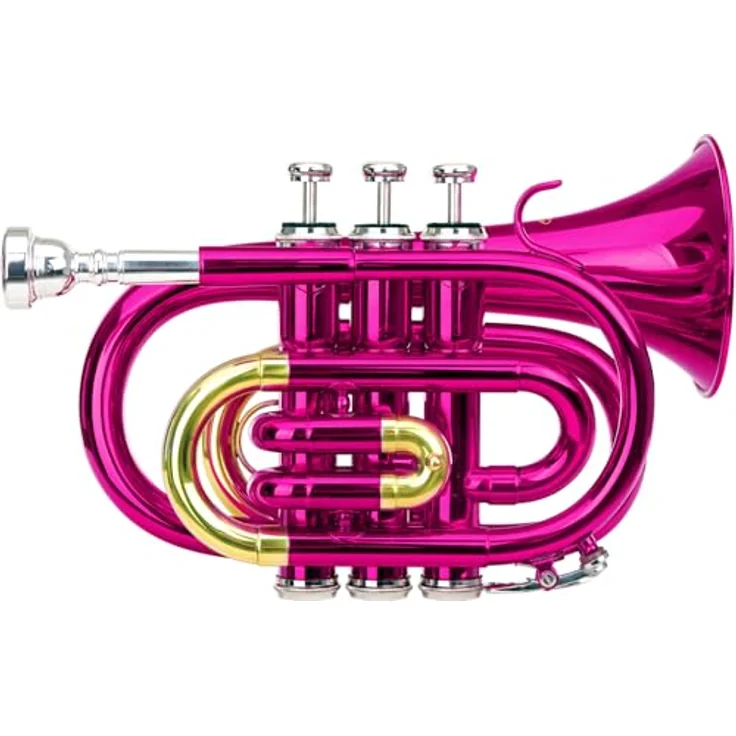 Classic Cantabile Brass TT-400 Bb-Taschentrompete, Messing mit Schallbecher-Durchmesser 93 mm, Bohrung 11,8 mm, pink, inkl. Leichtkoffer, Mundstück, Putztuch und Handschuhe – Bild 1
