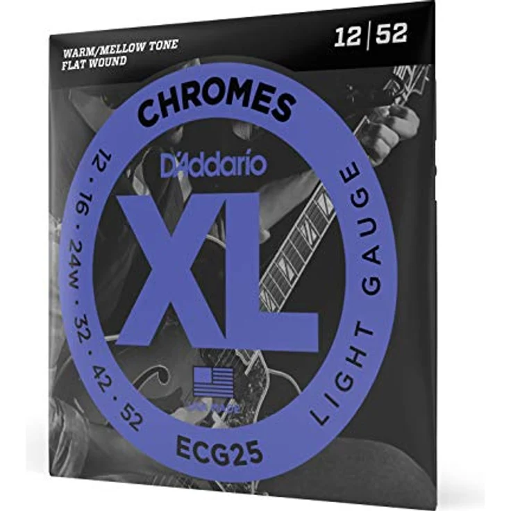 D'Addario ECG25 Chromes, Flatwound E-Gitarrensaiten aus Edelstahl, Light (12-52), warmer Klang, hergestellt in den USA – Bild 1