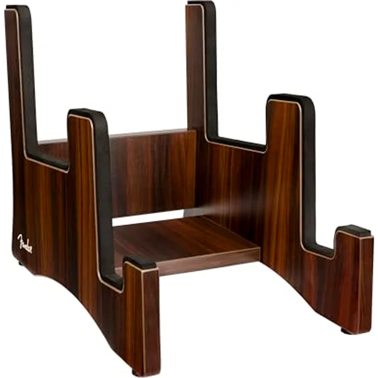 Fender Wooden 2-Tier Guitar Stand, Multi-Gitarrenständer für Akustik- und E-Gitarre aus Laminatholz, elegantes Walnuss-Finish