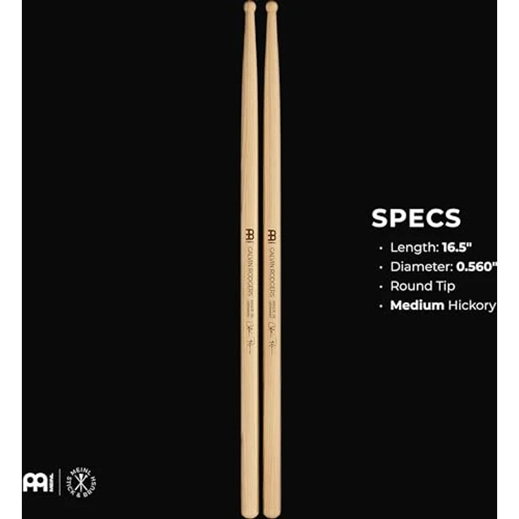 Meinl Calvin Rodgers Signature Stick, Drumstick aus American Hickory, Gewichtstyp: Medium, 419 mm Länge, 14,2 mm Durchmesser, runder Holzkopf, made in Germany – Bild 3