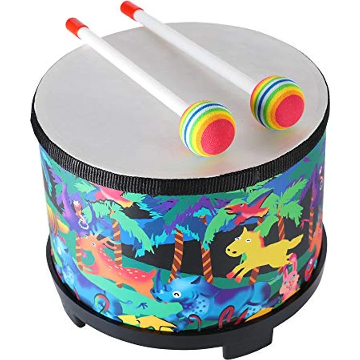 Musfunny Floor Tom Trommel 25,4 cm, Percussion Montessori Instrument mit 2 Schlägeln, robustes Holzdesign, farbenfrohes Muster, ideal für musikalische Förderung (8inch Forest) – Bild 1