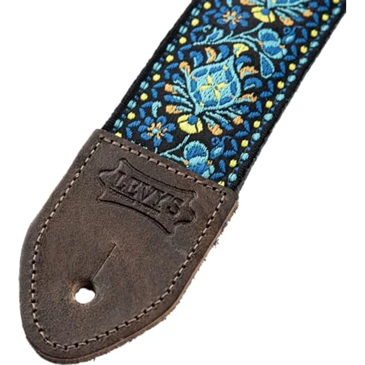 Levys Jacquard Floral Strap 2", Gitarrengurt aus Polypropylen mit Lederenden, verstellbar von 89 cm bis 142 cm, Blau & Gelb – Bild 3