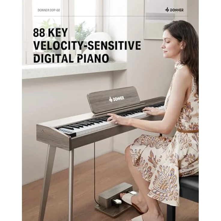 DONNNER DDP-60 Digitalpiano, 88 anschlagsdynamische Tasten, 128-stimmige Polyphonie, 83 Rhythmen, schwarz – Bild 2