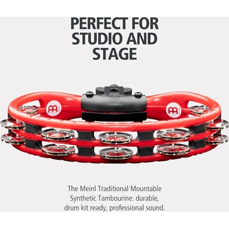 Meinl TMT2R Drummer Tambourine, montierbare Version mit ABS-Kunststoff Rahmen und 14 Paar Stahlschellen, rot – Bild 2