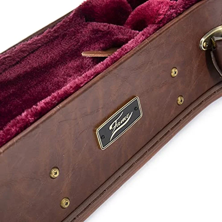 Fame Dreadnought Case für Westerngitarren, Robuster Schutzkoffer mit Metallschnallen, Abschließbar, Wetterfest, Braune Leder-Optik, Weinrotes Plüsch-Innenfutter, GIT0044842-000 – Bild 5