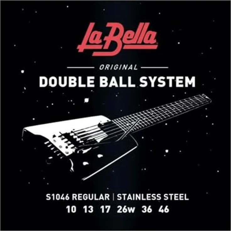 La Bella Steinberger S1046, Double Ball End Gitarrensaiten für E-Gitarre, Medium Tension, Stainless Steel, .010-.046, made in USA