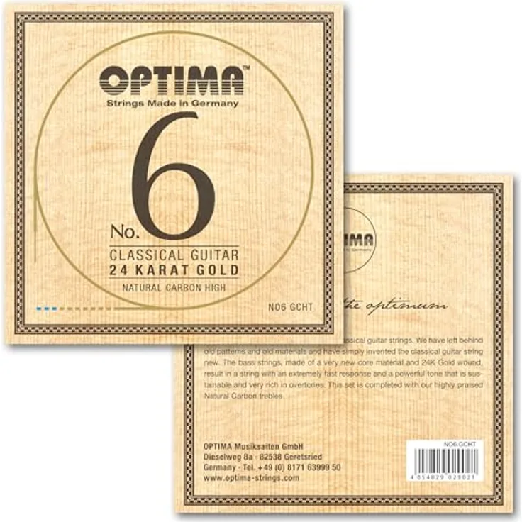 Optima No.6 Gold Strings, Carbon High Tension Gitarrensaiten mit 24K Gold-Bässen, Made in Germany