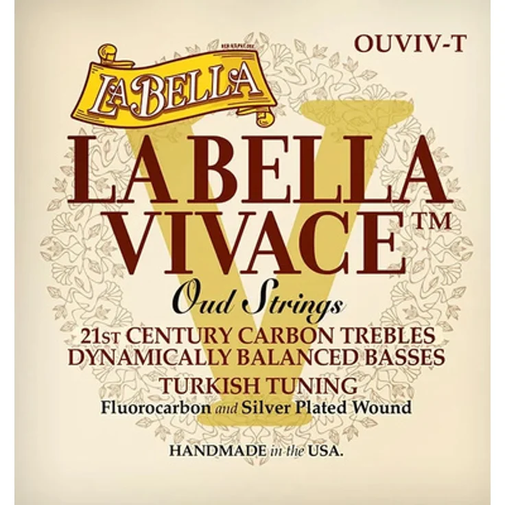 La Bella Vivace Oud Turkish, 11-Saitiger Gitarrensatz mit Fluorocarbon-Diskantsaiten und versilberten Basssaiten, made in USA