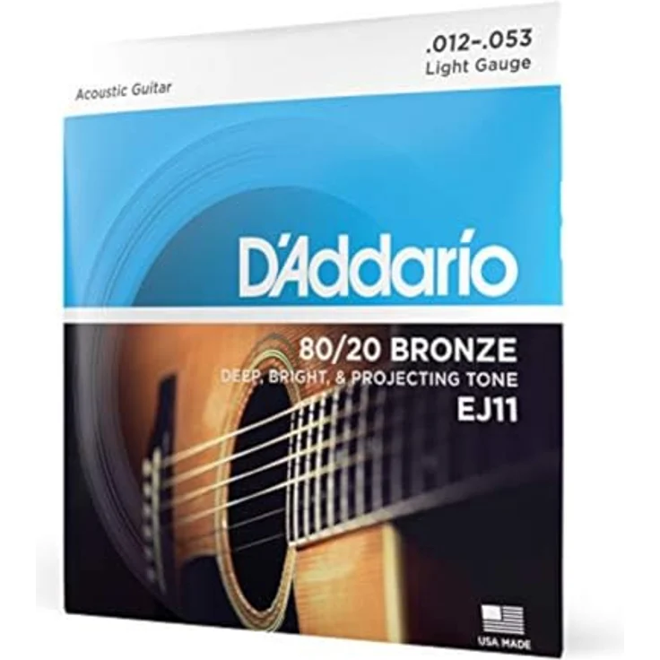 D'Addario EJ11 80/20 Bronze Akustikgitarrensaiten, Light, 12-53, präzise gewickelt, kräftiger, heller Klang, hergestellt in den USA – Bild 1