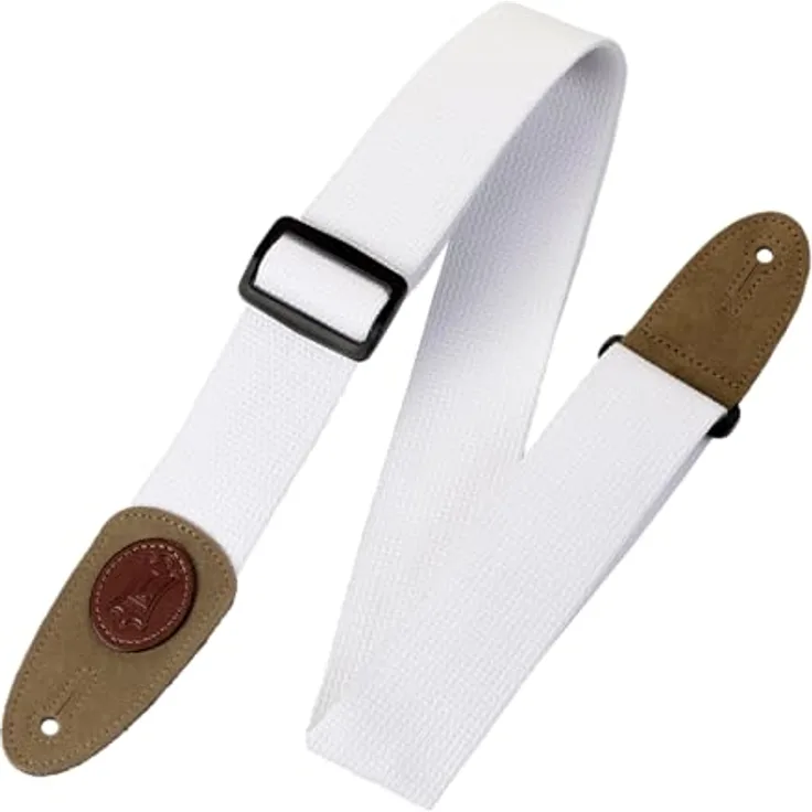 Levys Classic Cotton Strap 2", Gitarrengurt aus Baumwolle mit Wildleder-Endstück, verstellbar von 85 cm bis 155 cm, weiß