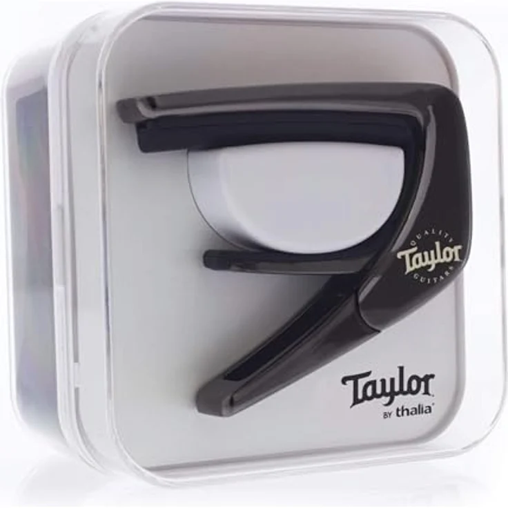 Thalia Capo Taylor, hochwertiger Kapodaster mit Ein-Hand-Bedienung, schwarz mit White Pearl Einlage – Bild 3
