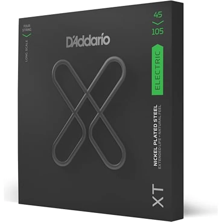 D'Addario XTB45105 E Bass Gitarrensaiten, vernickelte XT Stahlseiten, Light Top/Medium Bottom, volle Größe, 45-105, hohe Stimmstabilität, lange Lebensdauer – Bild 1