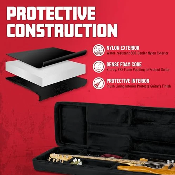 Gator Foam Case Bass, Softcase für E-Bass mit Korpuslänge 53,34 cm und Gesamtlänge 120,65 cm – Bild 3