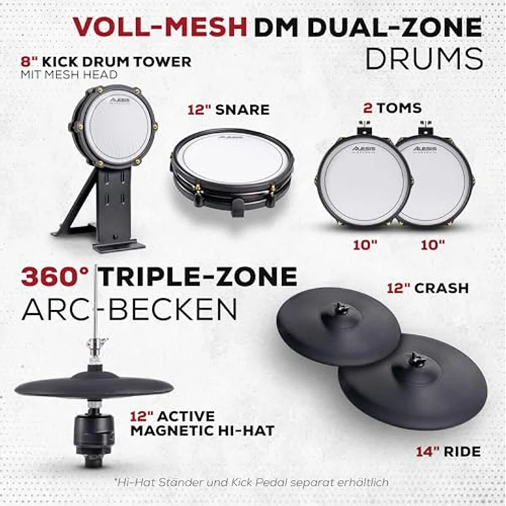 Alesis Strata Club E-Drum Kit, professionelles E-Drum Set mit BFD3 Sound Engine, 370 Kit Pieces, 8" Bass Drum, 2x 10" Zwei-Zonen Tom Pads, 12" Snare Pad, Mesh-Pads, 25 GB Speicher – Bild 4